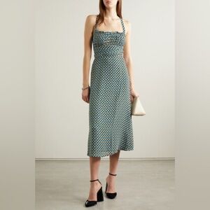 Reformation Callan Lace-Up Printed Crepe Midi Dress